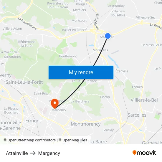 Attainville to Margency map