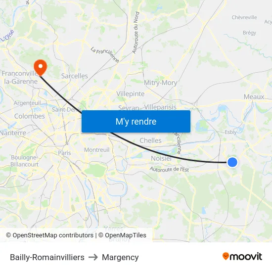 Bailly-Romainvilliers to Margency map