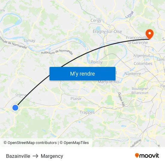 Bazainville to Margency map