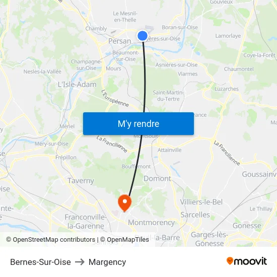 Bernes-Sur-Oise to Margency map