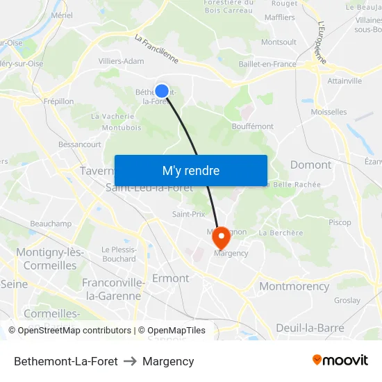 Bethemont-La-Foret to Margency map