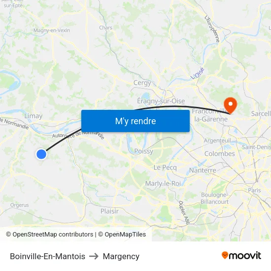 Boinville-En-Mantois to Margency map