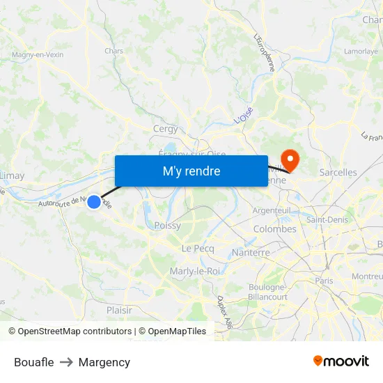 Bouafle to Margency map