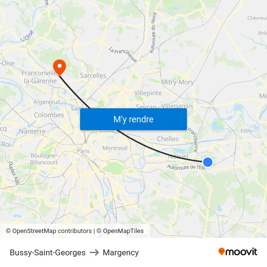 Bussy-Saint-Georges to Margency map