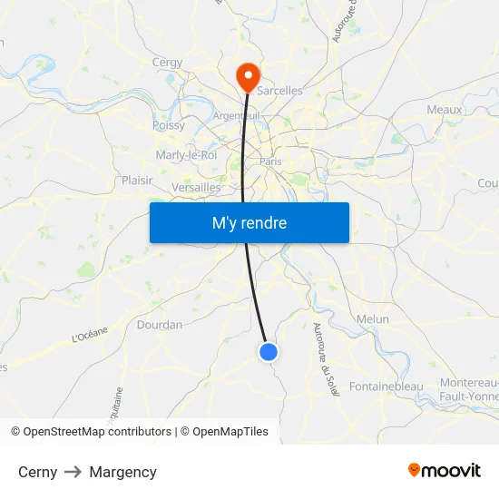 Cerny to Margency map