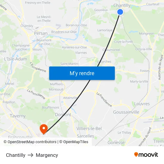Chantilly to Margency map