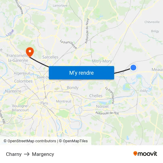 Charny to Margency map