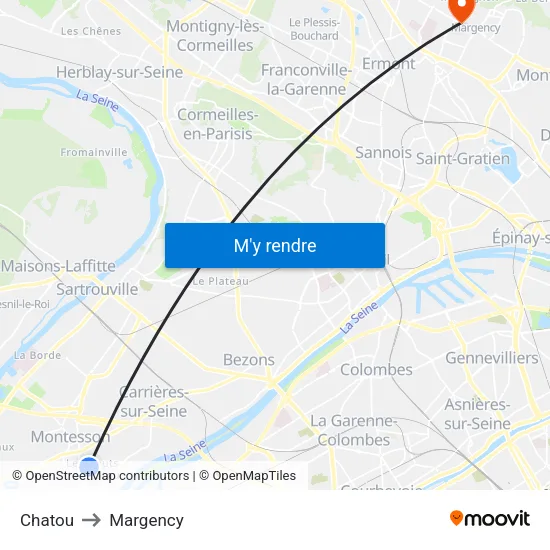 Chatou to Margency map