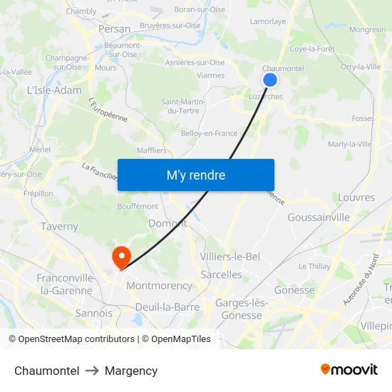 Chaumontel to Margency map