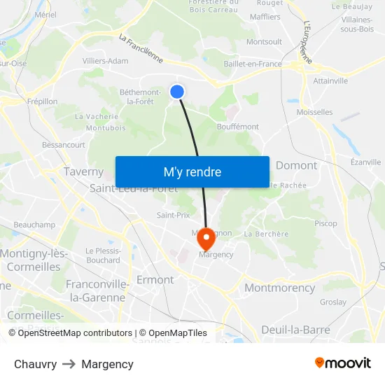 Chauvry to Margency map