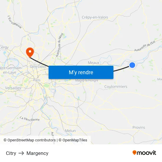 Citry to Margency map