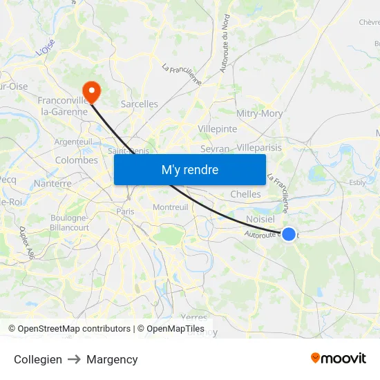 Collegien to Margency map