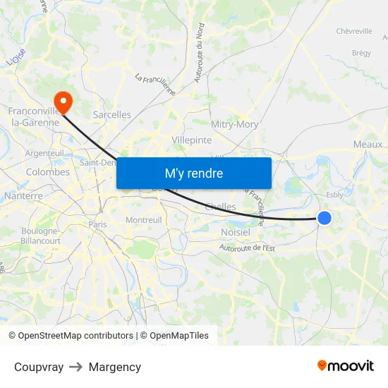 Coupvray to Margency map