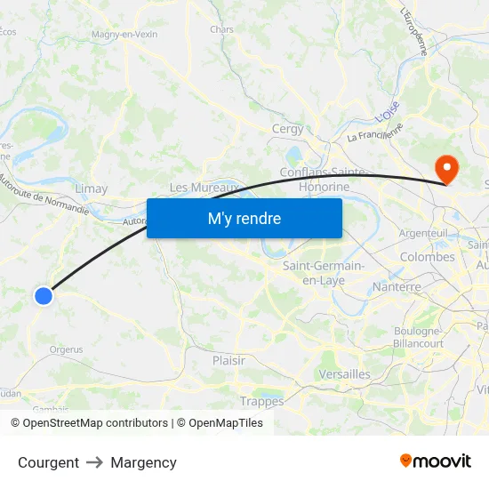 Courgent to Margency map