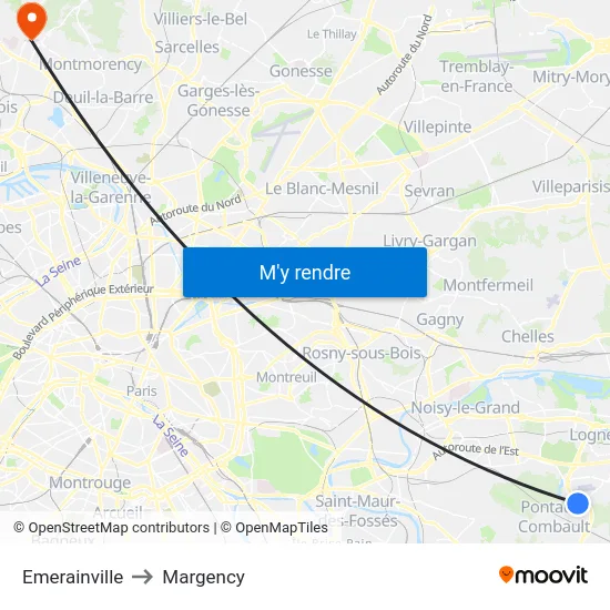 Emerainville to Margency map
