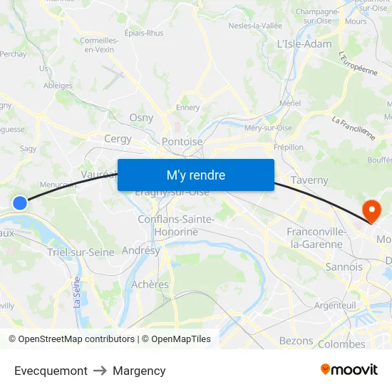 Evecquemont to Margency map