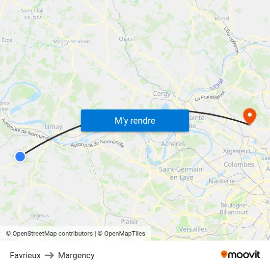 Favrieux to Margency map