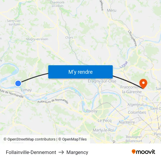 Follainville-Dennemont to Margency map