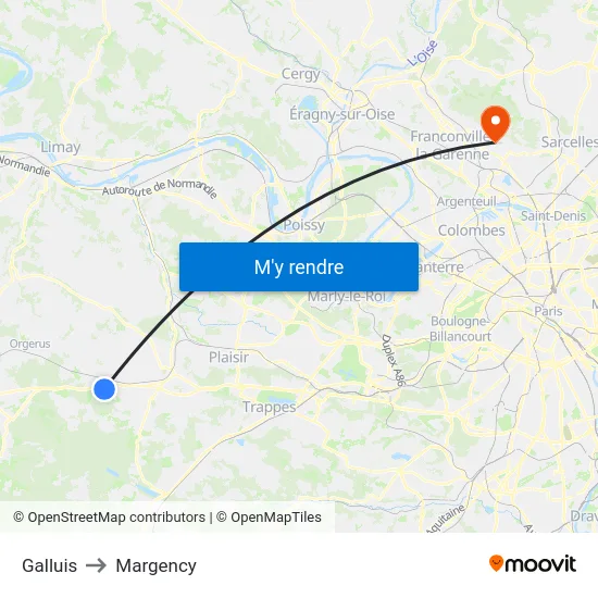 Galluis to Margency map