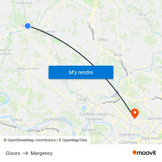Gisors to Margency map