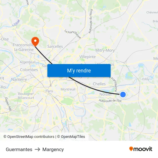 Guermantes to Margency map