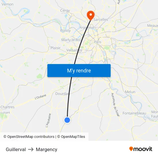 Guillerval to Margency map