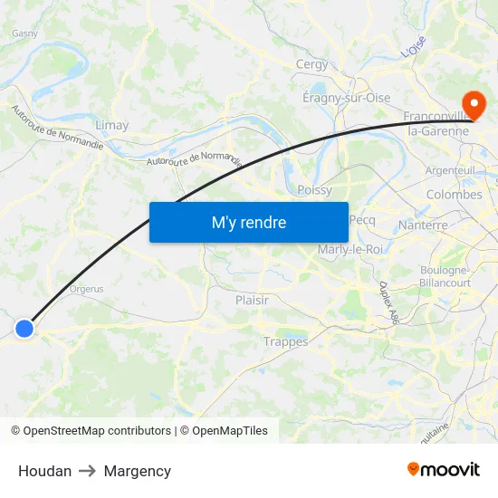 Houdan to Margency map