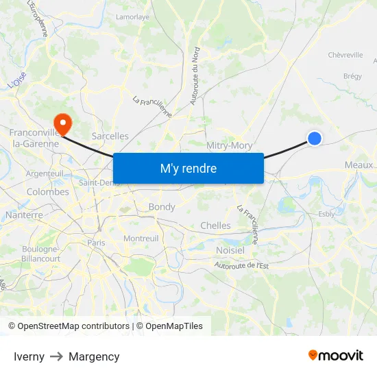 Iverny to Margency map