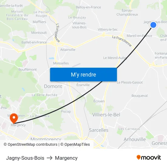Jagny-Sous-Bois to Margency map