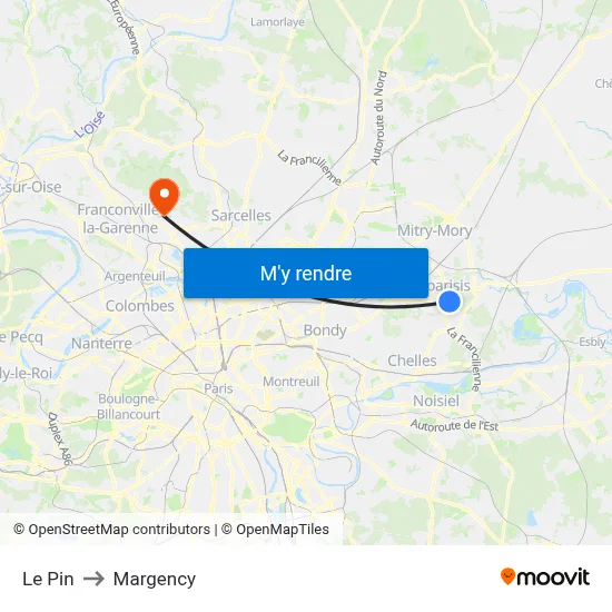 Le Pin to Margency map