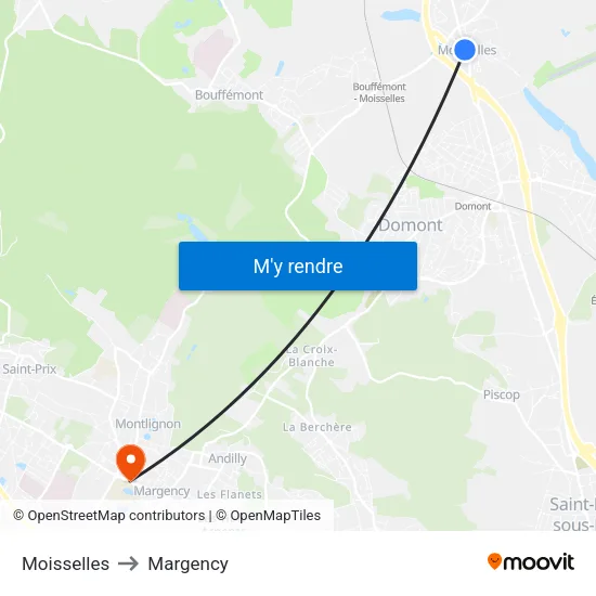 Moisselles to Margency map