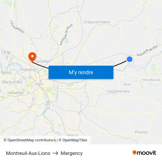 Montreuil-Aux-Lions to Margency map