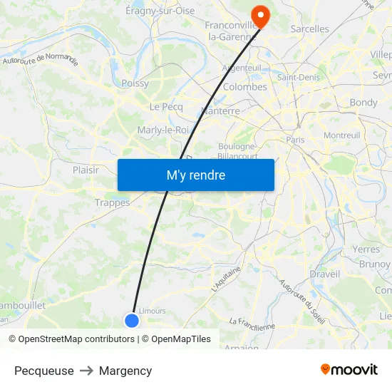 Pecqueuse to Margency map