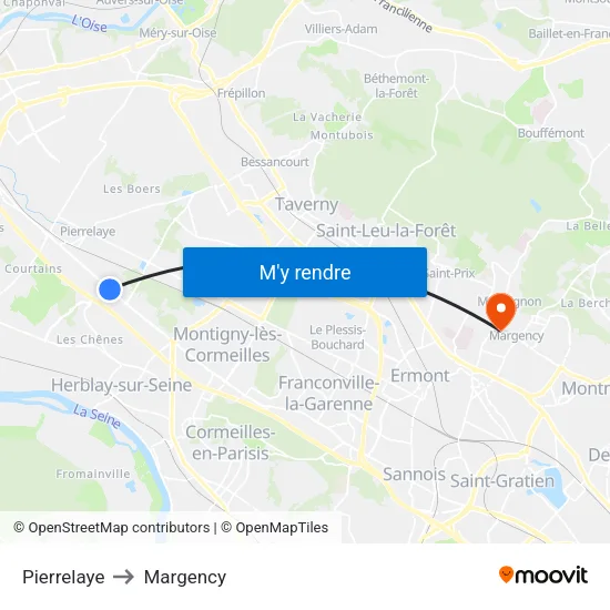 Pierrelaye to Margency map