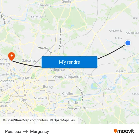 Puisieux to Margency map
