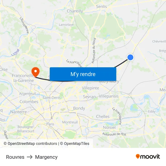 Rouvres to Margency map
