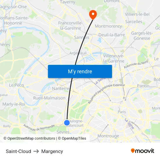 Saint-Cloud to Margency map