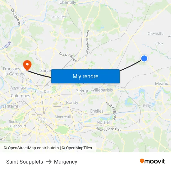 Saint-Soupplets to Margency map