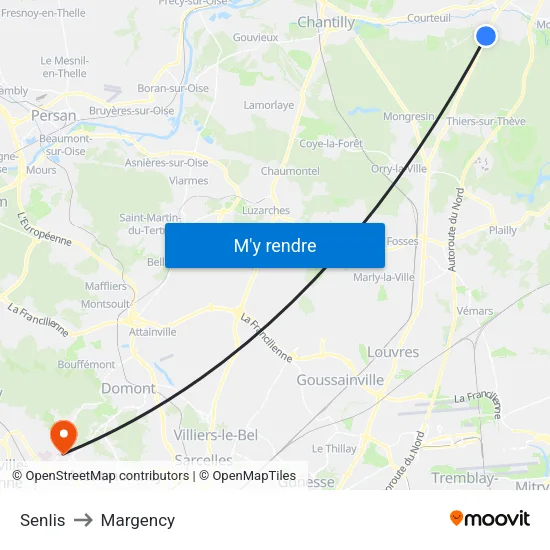 Senlis to Margency map