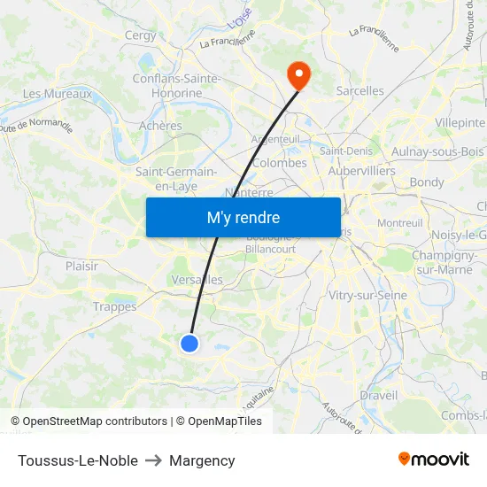 Toussus-Le-Noble to Margency map