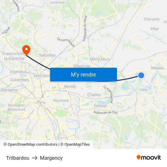 Trilbardou to Margency map