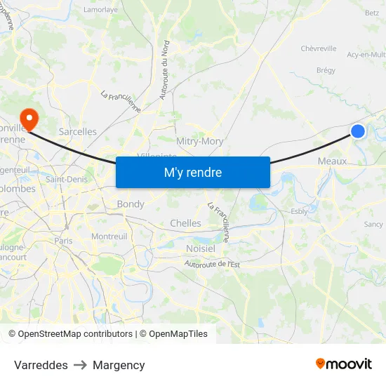 Varreddes to Margency map