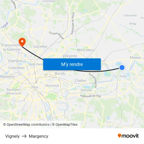 Vignely to Margency map