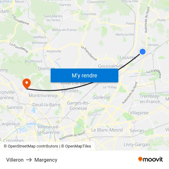 Villeron to Margency map