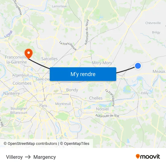 Villeroy to Margency map