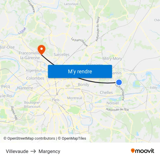 Villevaude to Margency map