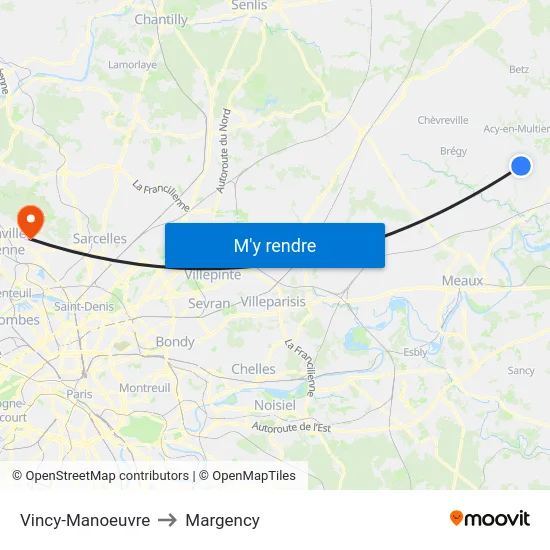 Vincy-Manoeuvre to Margency map