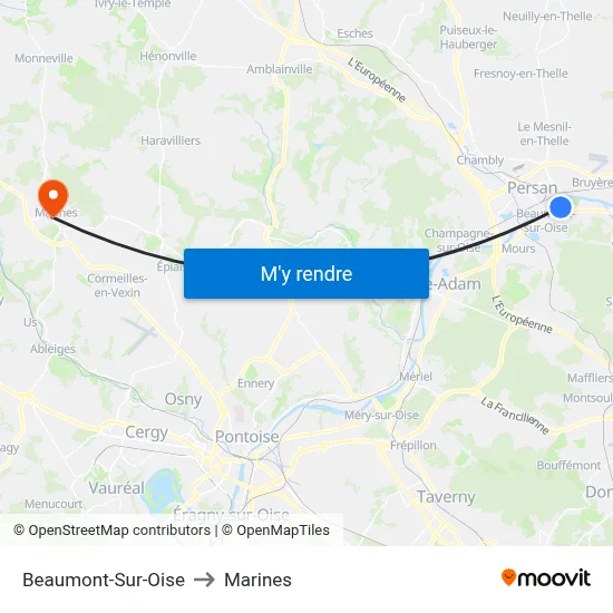 Beaumont-Sur-Oise to Marines map