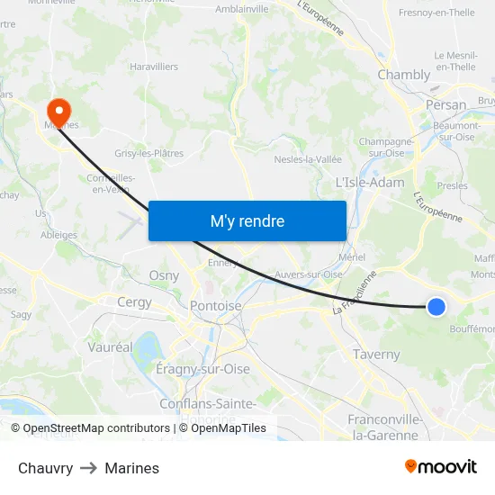 Chauvry to Marines map