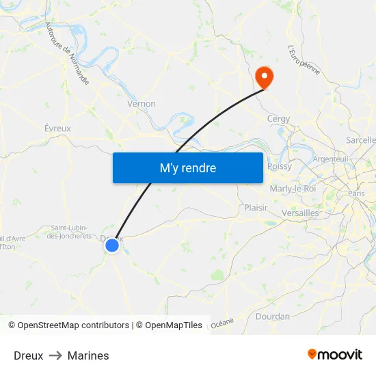 Dreux to Marines map